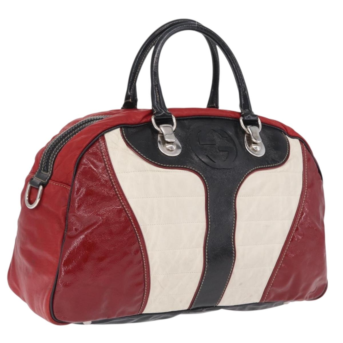 GUCCI Hand Bag Leather Red Silver Auth 207145