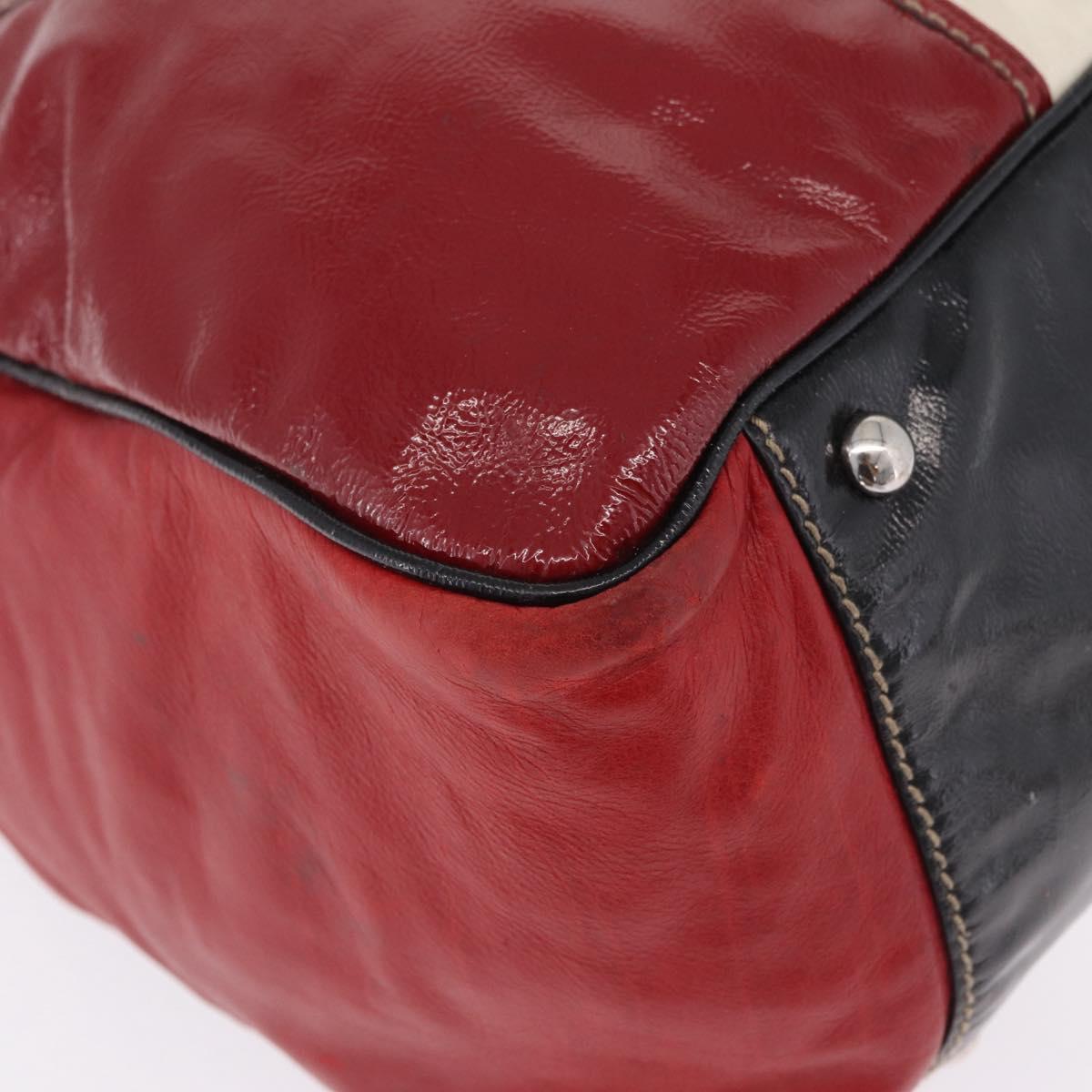 GUCCI Hand Bag Leather Red Silver Auth 207145
