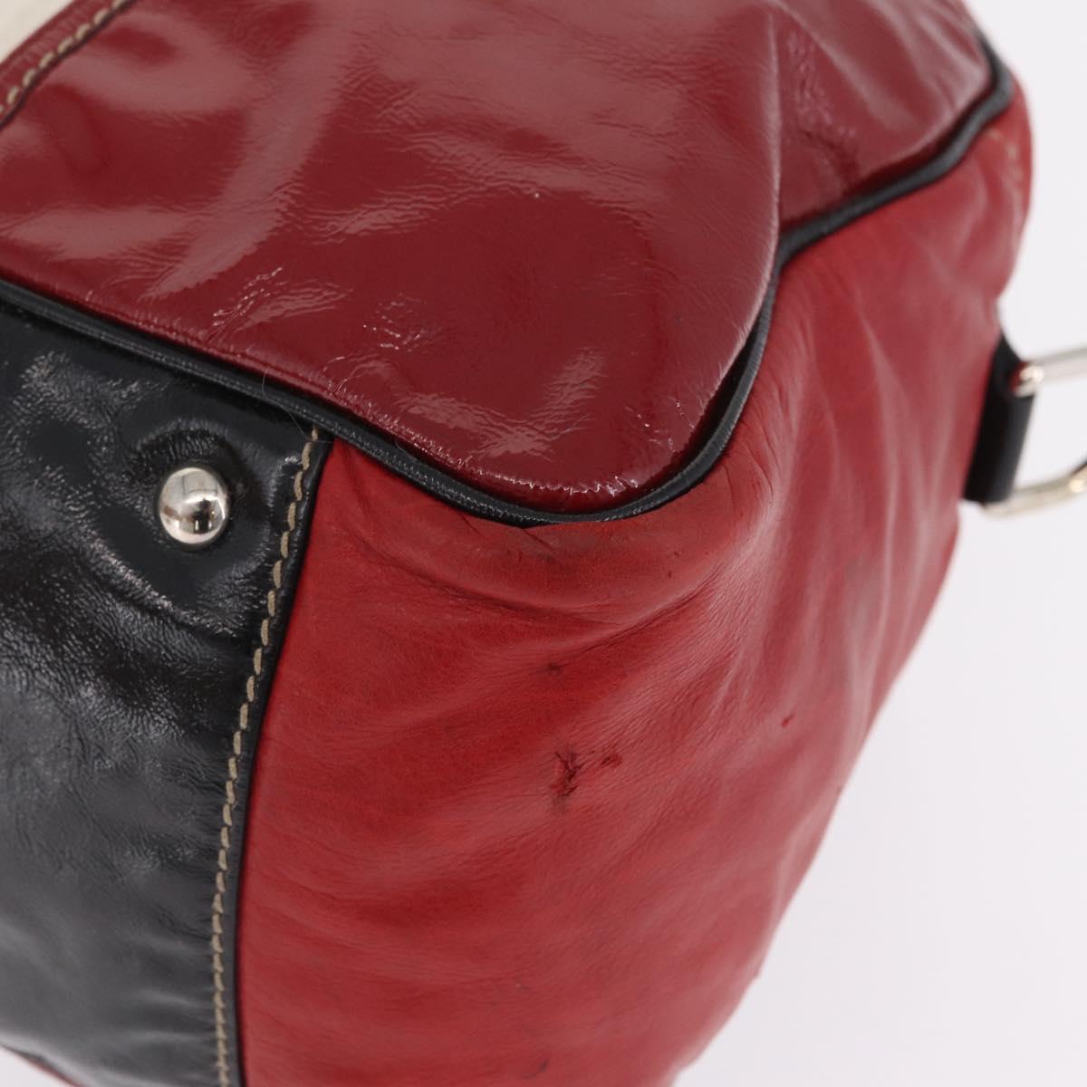 GUCCI Hand Bag Leather Red Silver Auth 207145