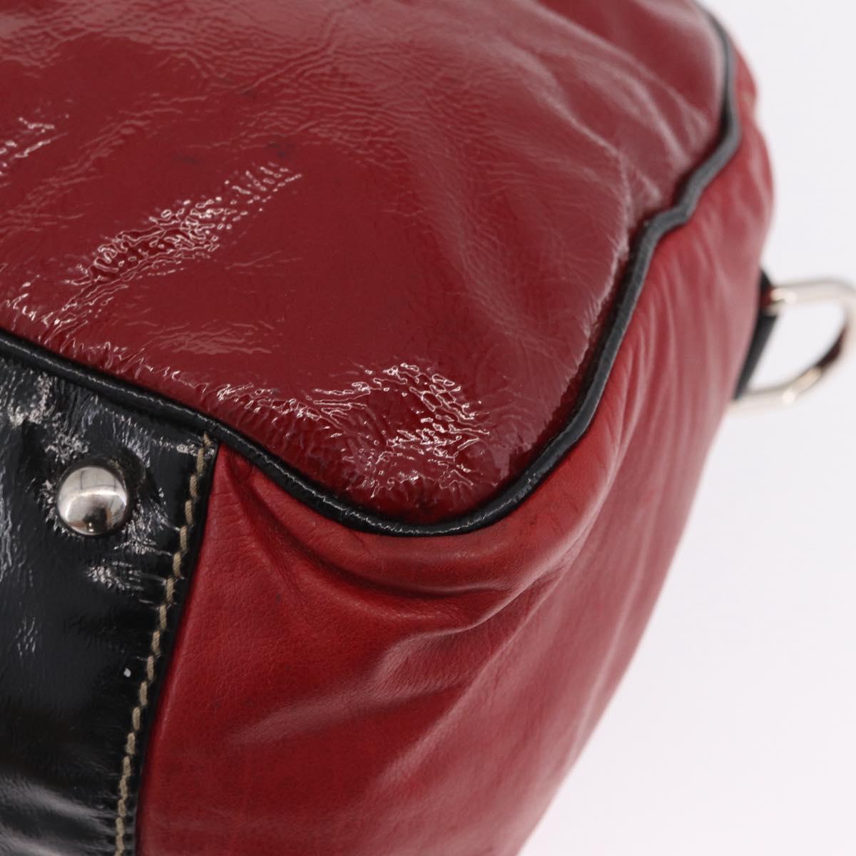 GUCCI Hand Bag Leather Red Silver Auth 207145