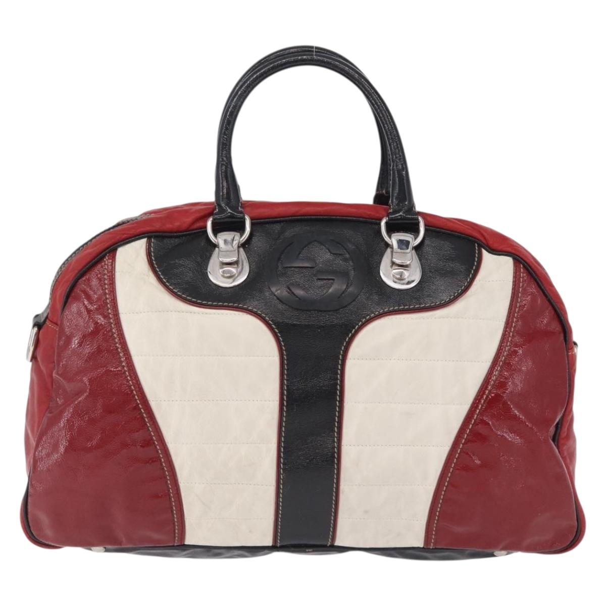 GUCCI Hand Bag Leather Red Silver Auth 207145