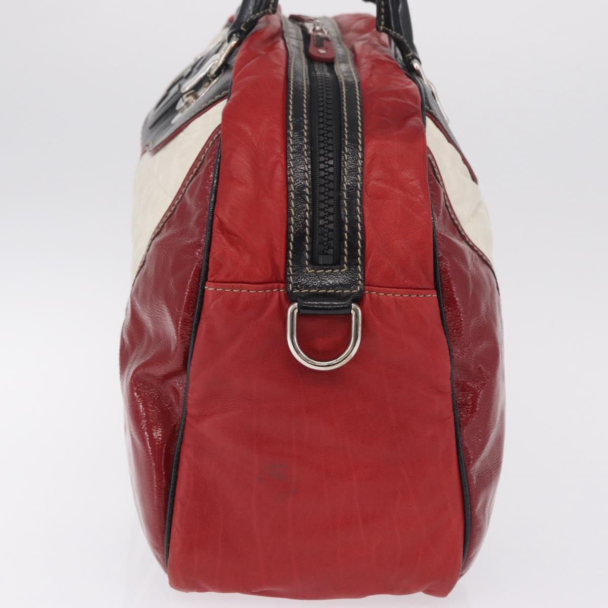 GUCCI Hand Bag Leather Red Silver Auth 207145