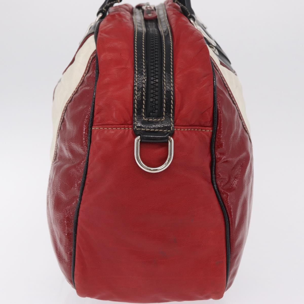 GUCCI Hand Bag Leather Red Silver Auth 207145