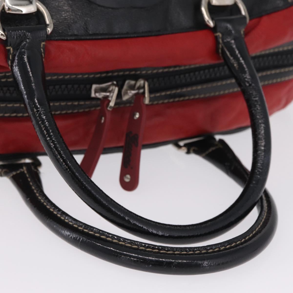 GUCCI Hand Bag Leather Red Silver Auth 207145
