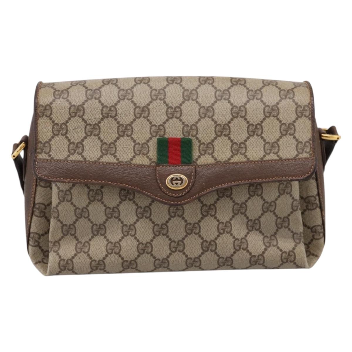 GUCCI GG Supreme Web Sherry Line Bag PVC Beige Gold 164 02 084 Auth 207146