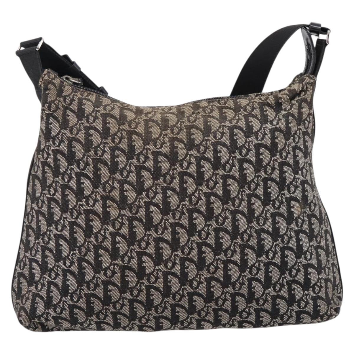 Christian Dior Trotter Canvas Shoulder Bag Gray Silver Auth 207147
