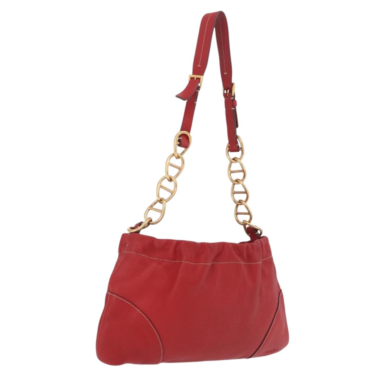 PRADA Chain Shoulder Bag Vittero Dino Leather Red Gold Auth 207148A