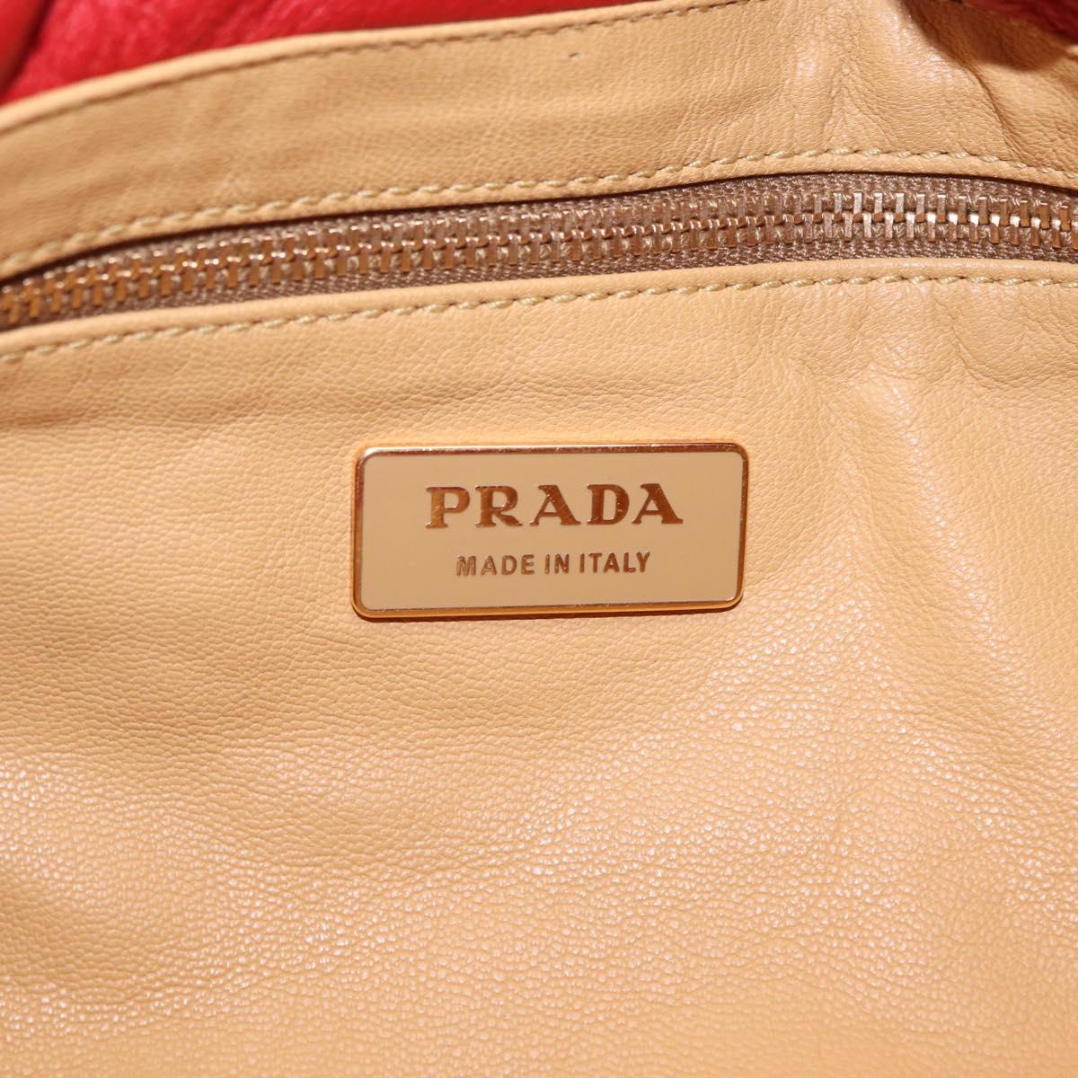 PRADA Chain Shoulder Bag Vittero Dino Leather Red Gold Auth 207148A