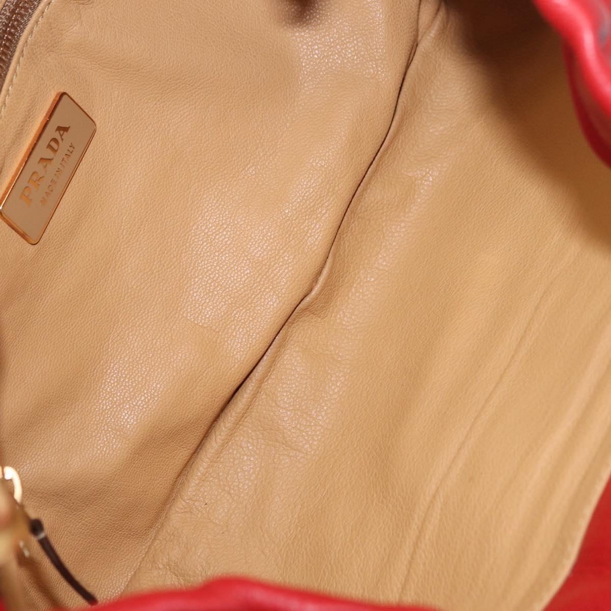 PRADA Chain Shoulder Bag Vittero Dino Leather Red Gold Auth 207148A