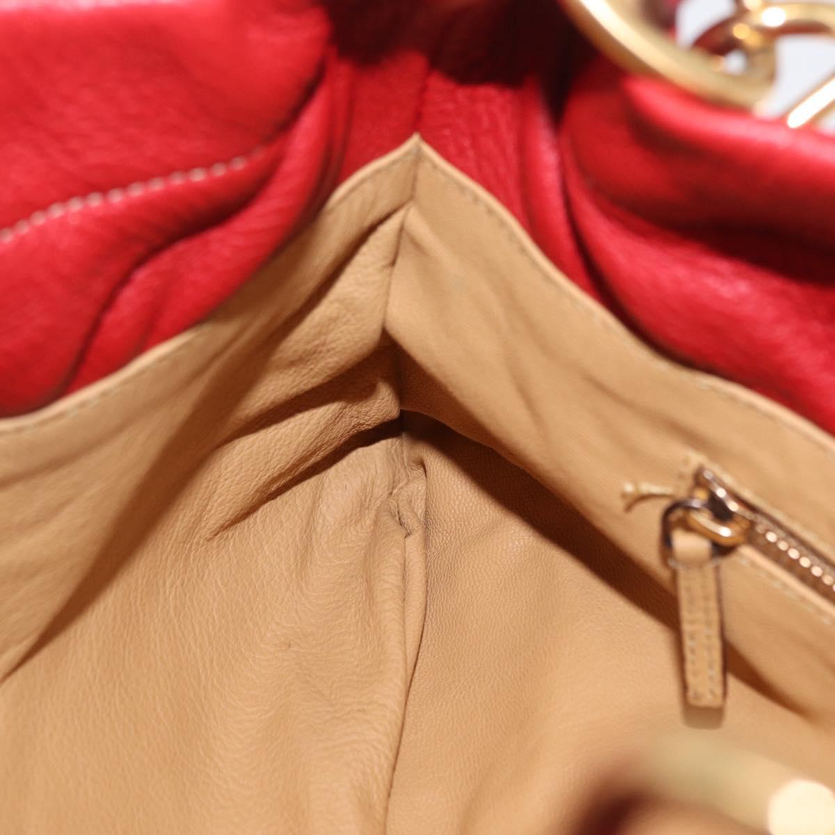 PRADA Chain Shoulder Bag Vittero Dino Leather Red Gold Auth 207148A