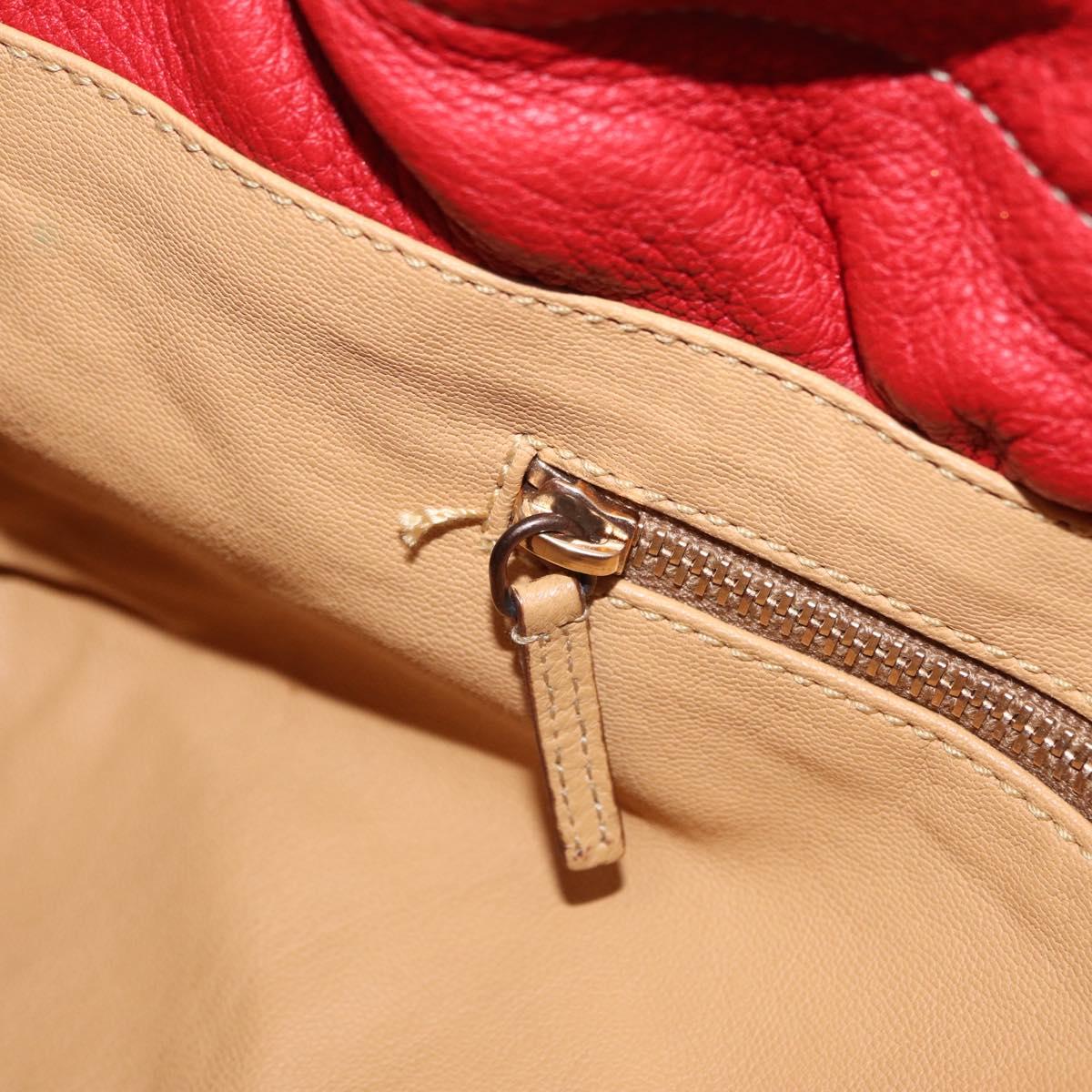 PRADA Chain Shoulder Bag Vittero Dino Leather Red Gold Auth 207148A
