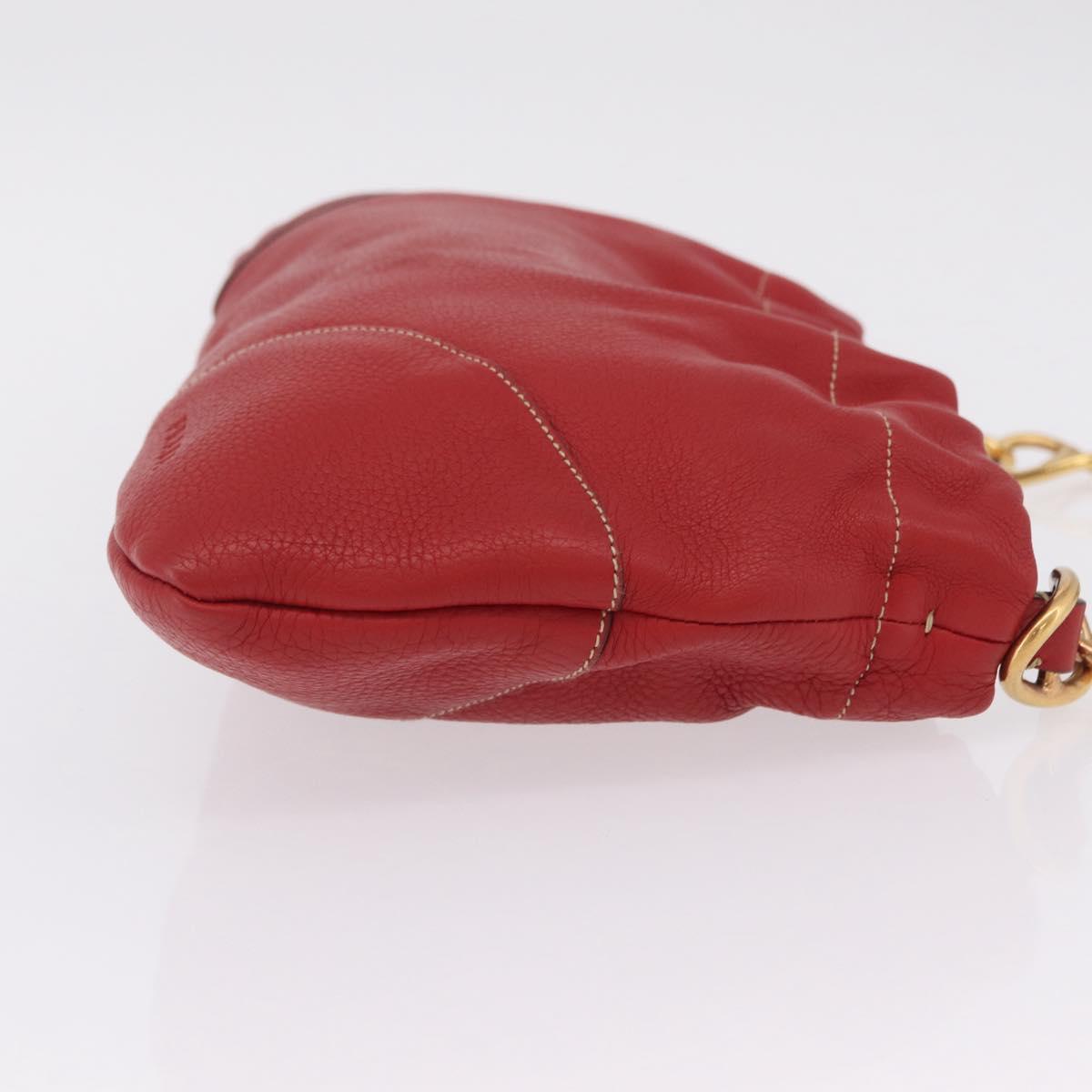 PRADA Chain Shoulder Bag Vittero Dino Leather Red Gold Auth 207148A
