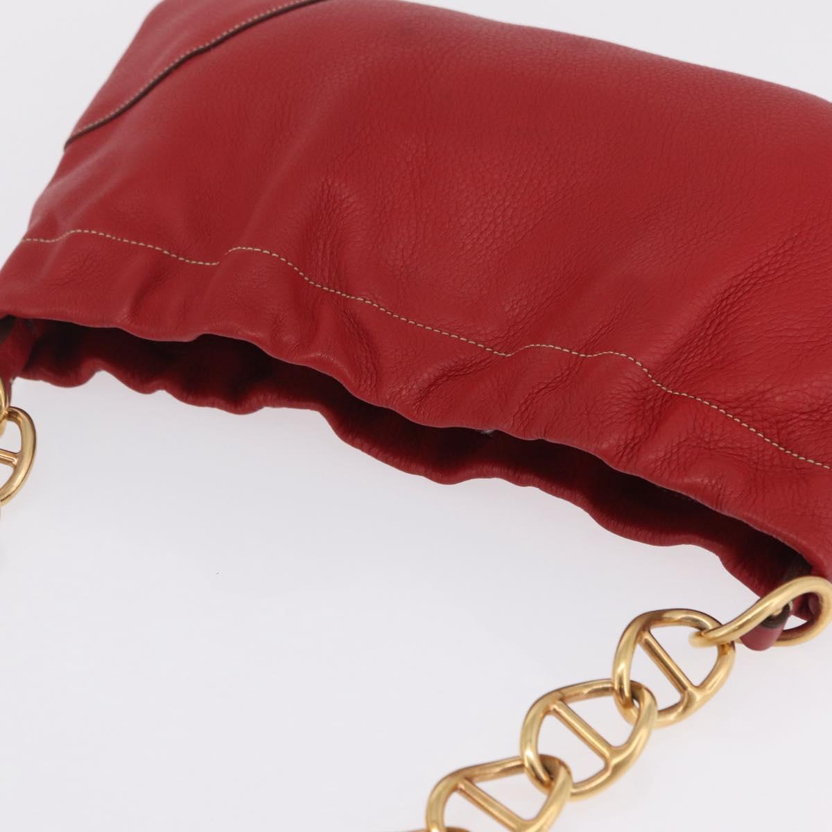 PRADA Chain Shoulder Bag Vittero Dino Leather Red Gold Auth 207148A