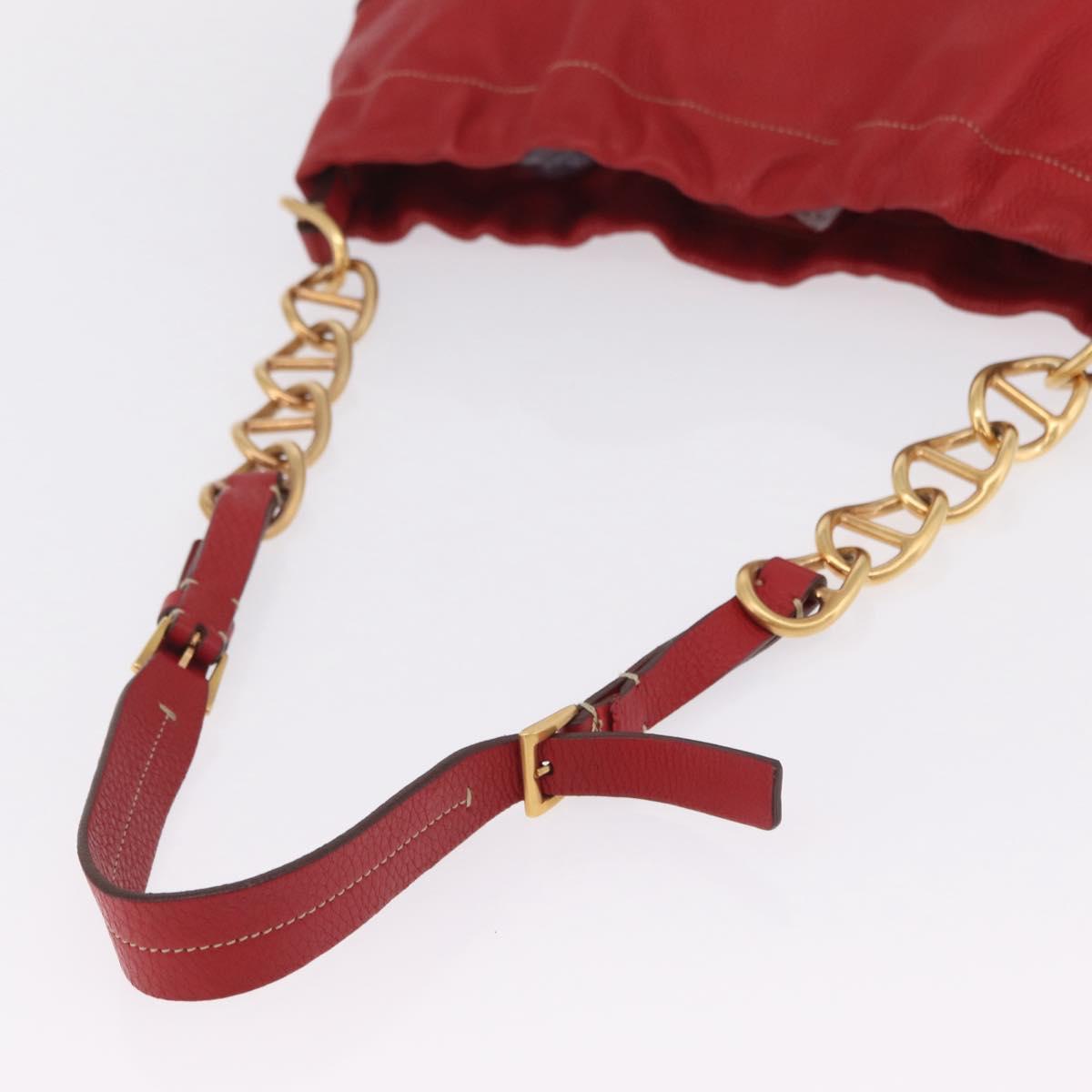 PRADA Chain Shoulder Bag Vittero Dino Leather Red Gold Auth 207148A