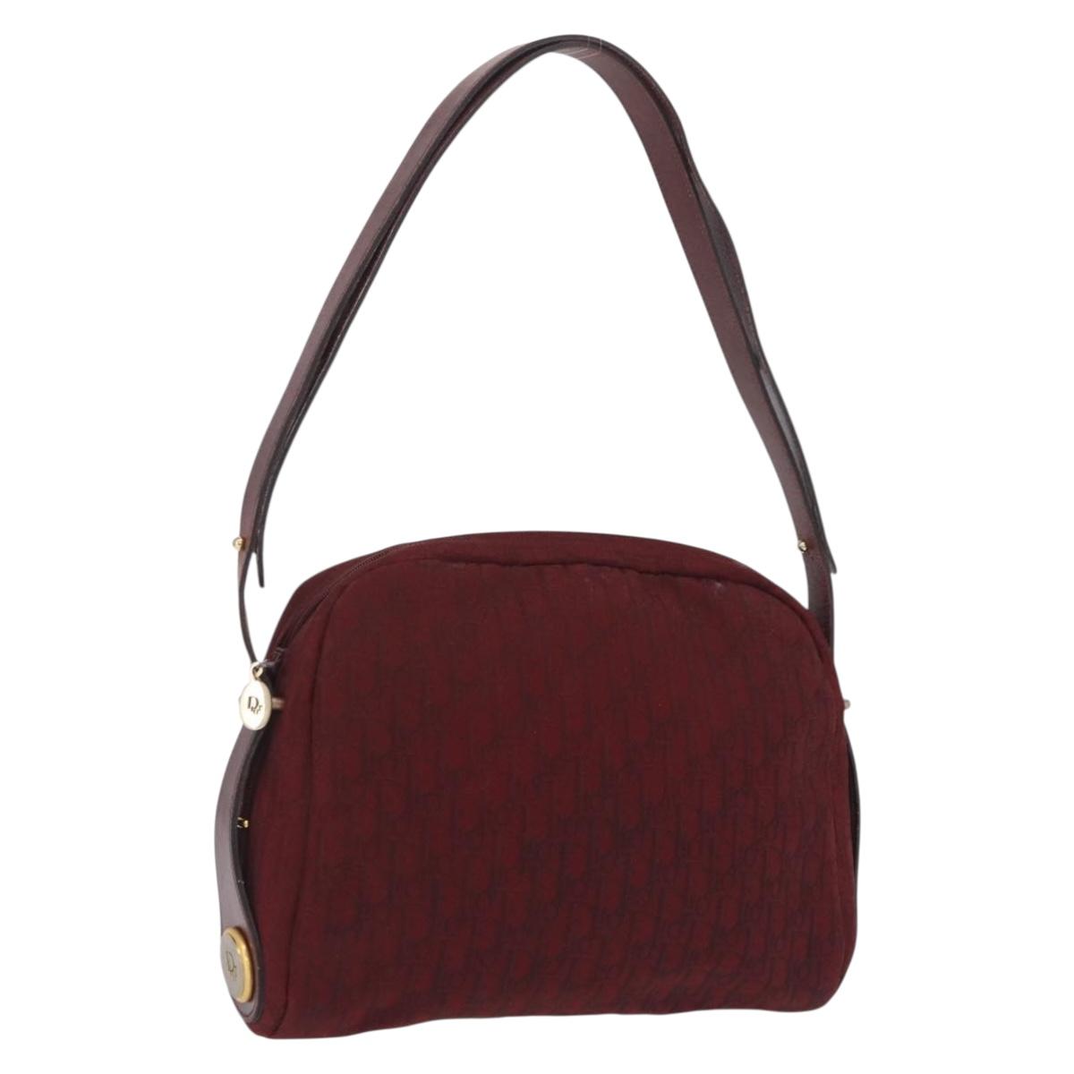 Christian Dior Trotter Canvas Shoulder Bag Red Gold Auth 207149