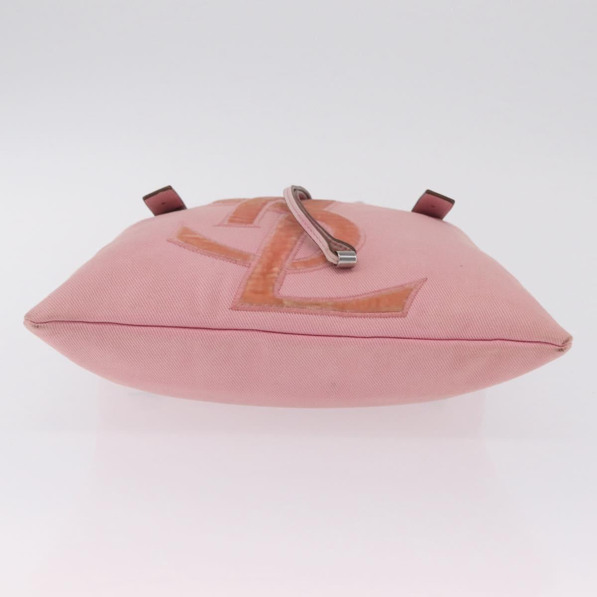 Saint Laurent Kahala Tote Bag Canvas Pink Silver Auth 207152A