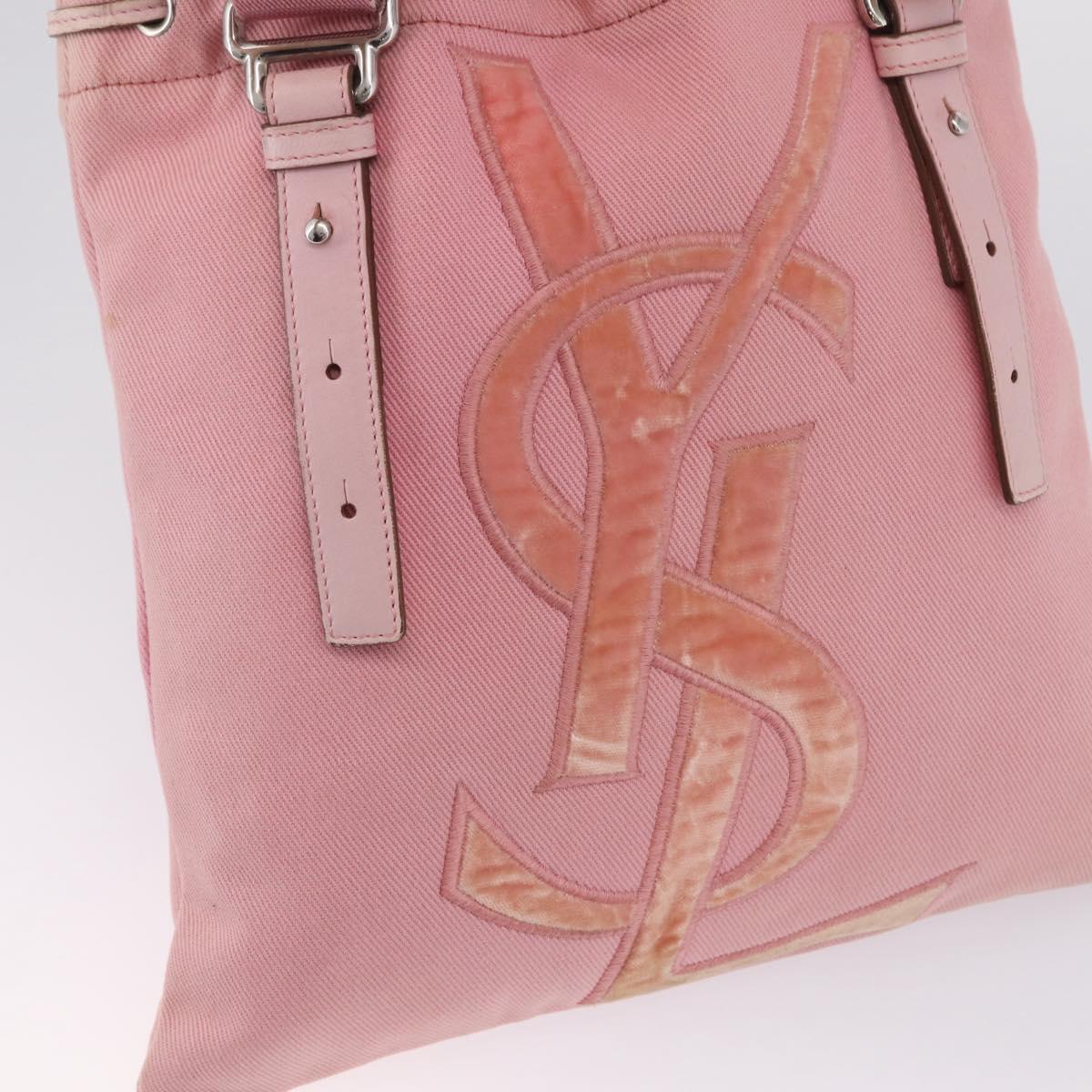 Saint Laurent Kahala Tote Bag Canvas Pink Silver Auth 207152A