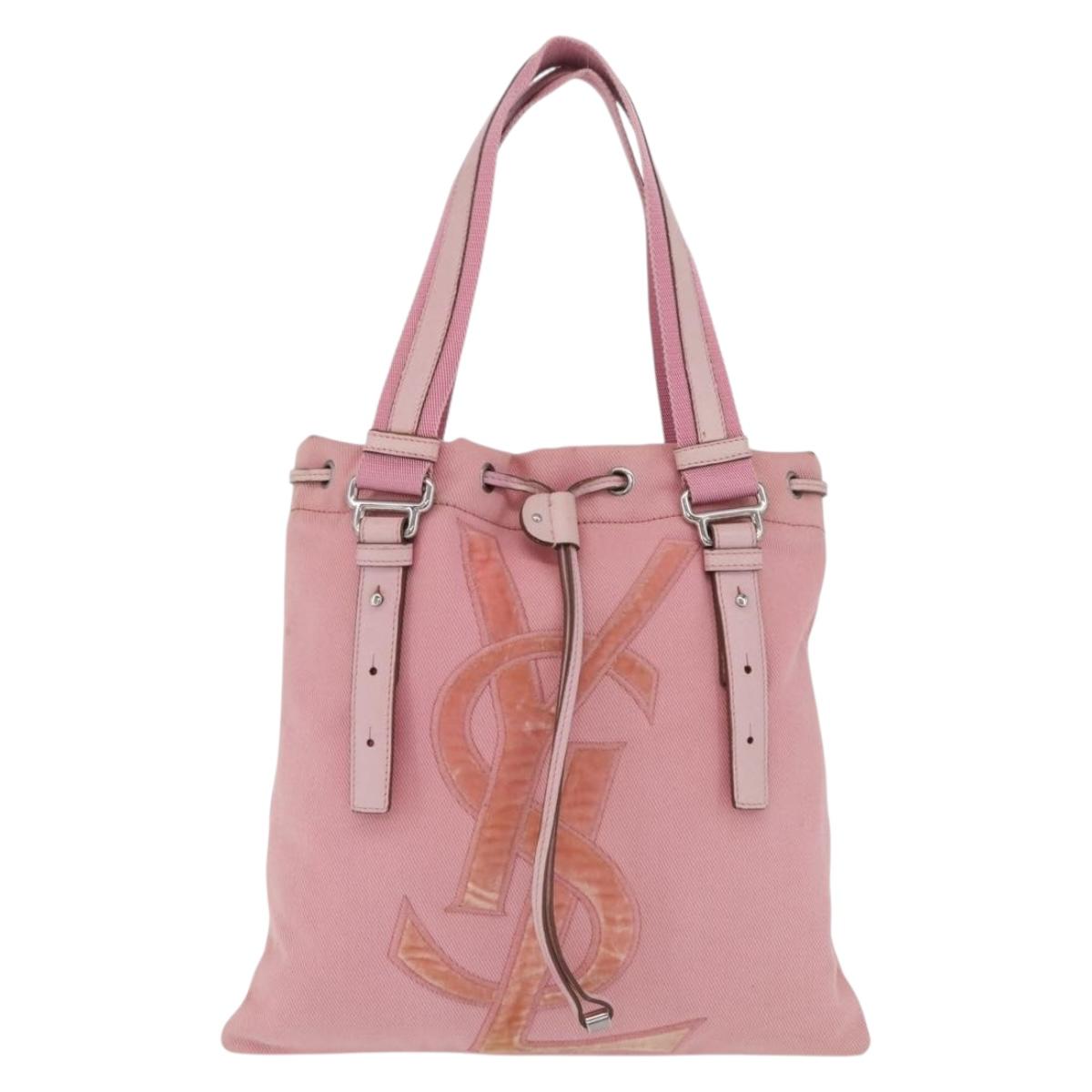 Saint Laurent Kahala Tote Bag Canvas Pink Silver Auth 207152A