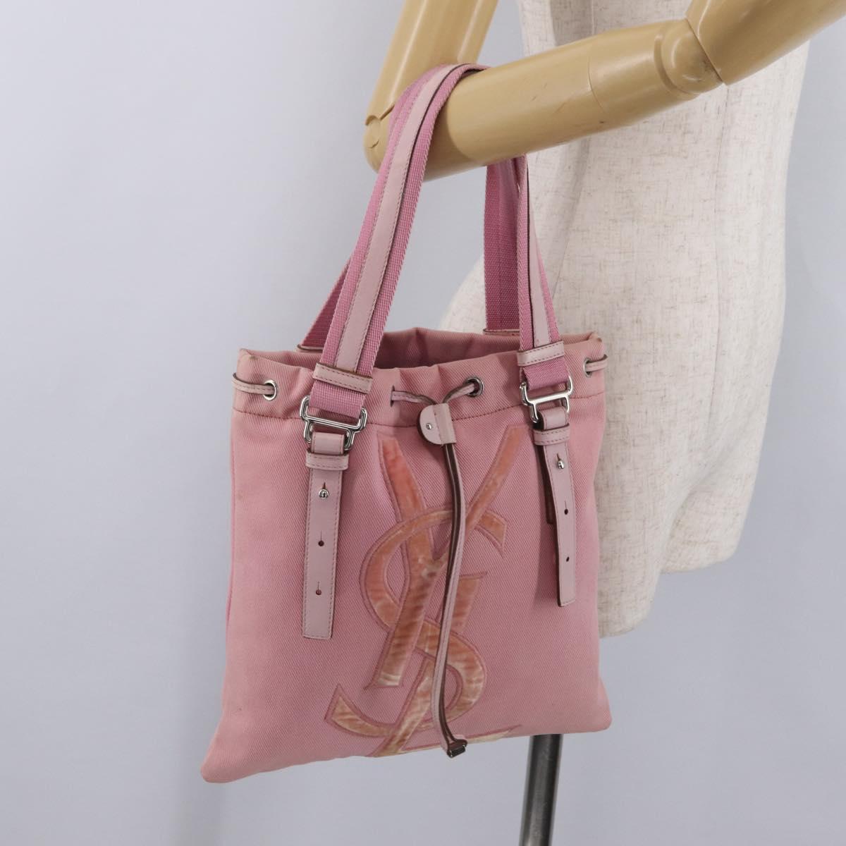 Saint Laurent Kahala Tote Bag Canvas Pink Silver Auth 207152A