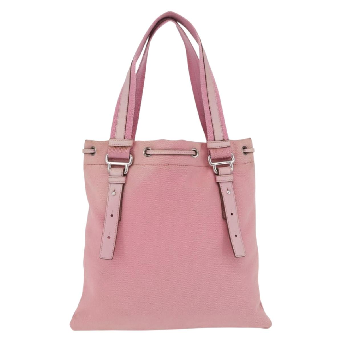 Saint Laurent Kahala Tote Bag Canvas Pink Silver Auth 207152A