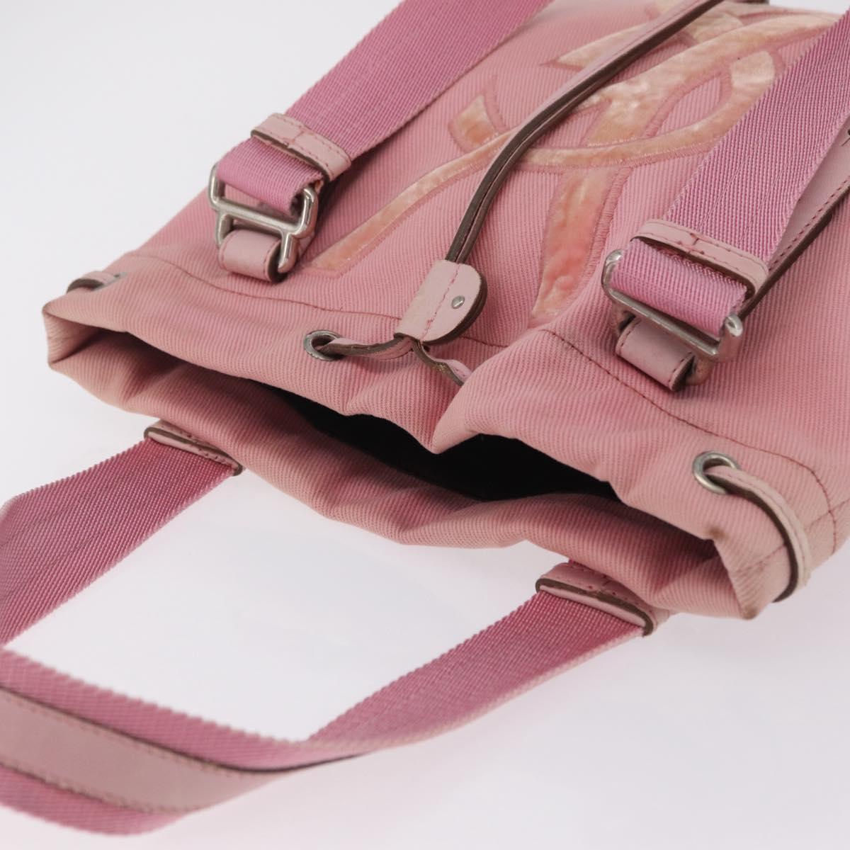 Saint Laurent Kahala Tote Bag Canvas Pink Silver Auth 207152A
