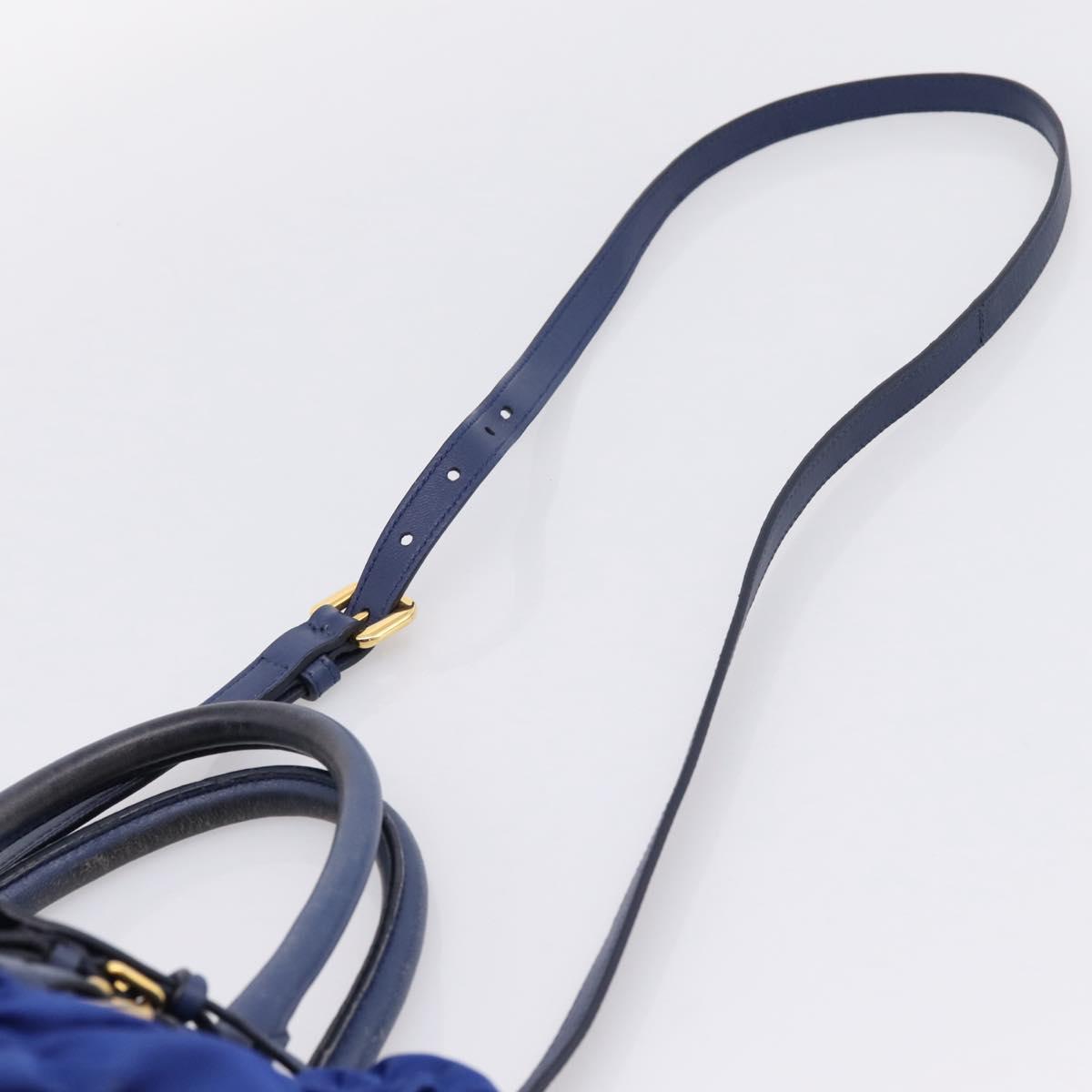 PRADA Gathered Hand Bag Nylon 2way Blue Gold Auth 207154A