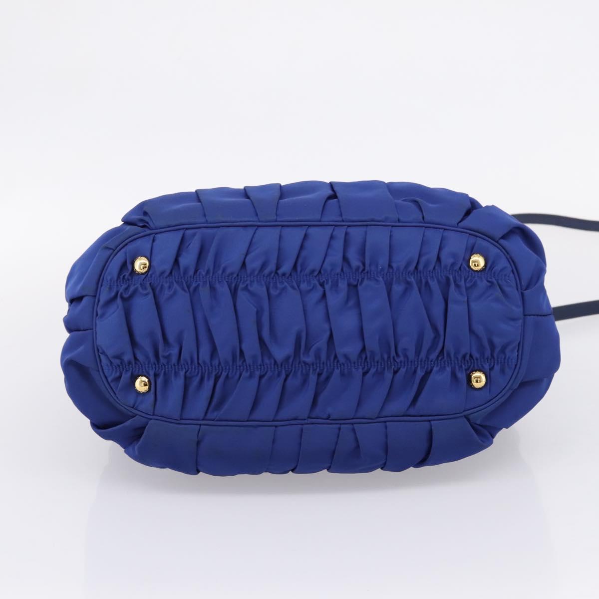 PRADA Gathered Hand Bag Nylon 2way Blue Gold Auth 207154A