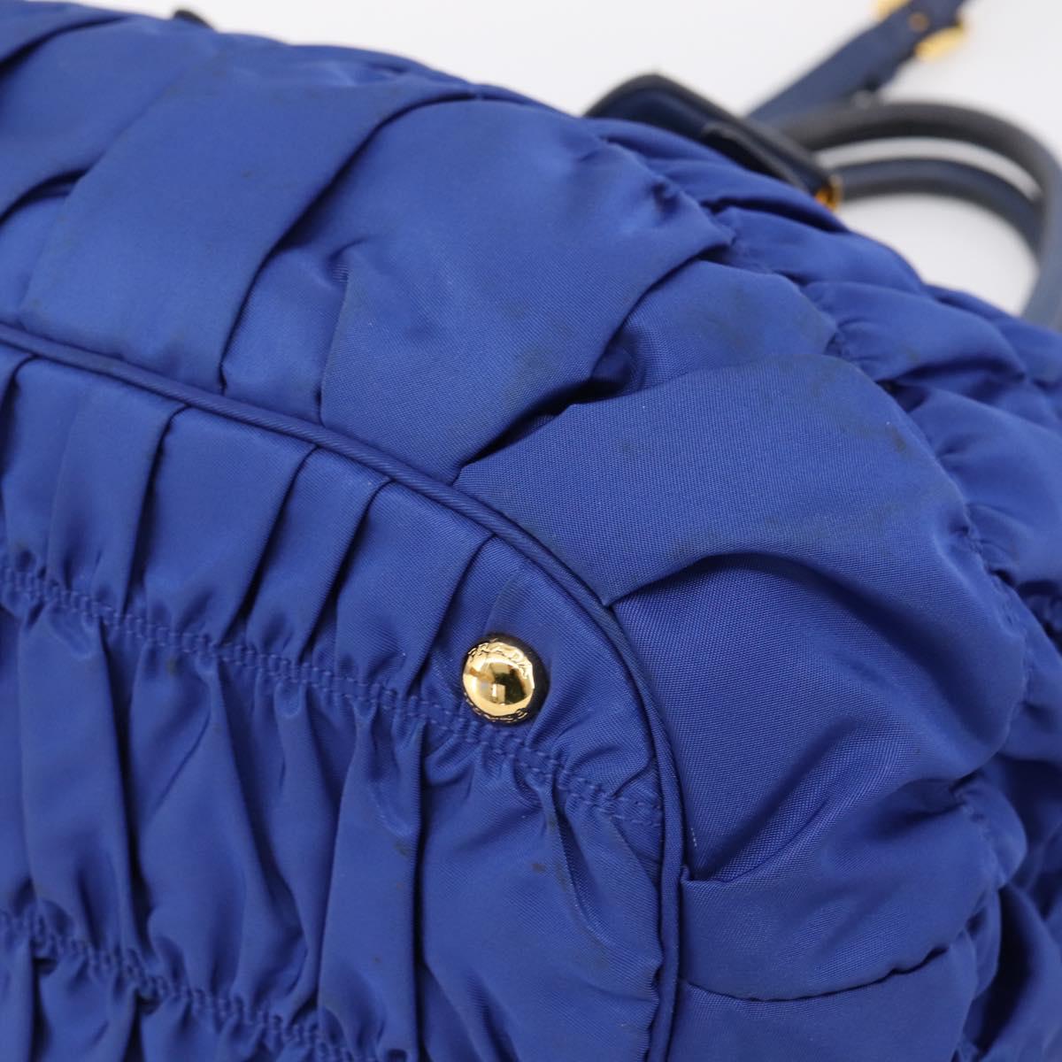 PRADA Gathered Hand Bag Nylon 2way Blue Gold Auth 207154A