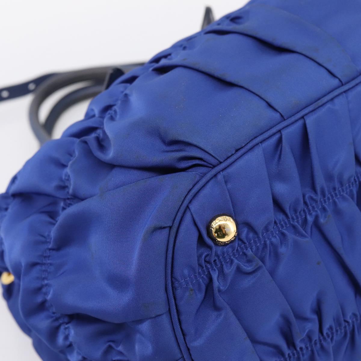 PRADA Gathered Hand Bag Nylon 2way Blue Gold Auth 207154A