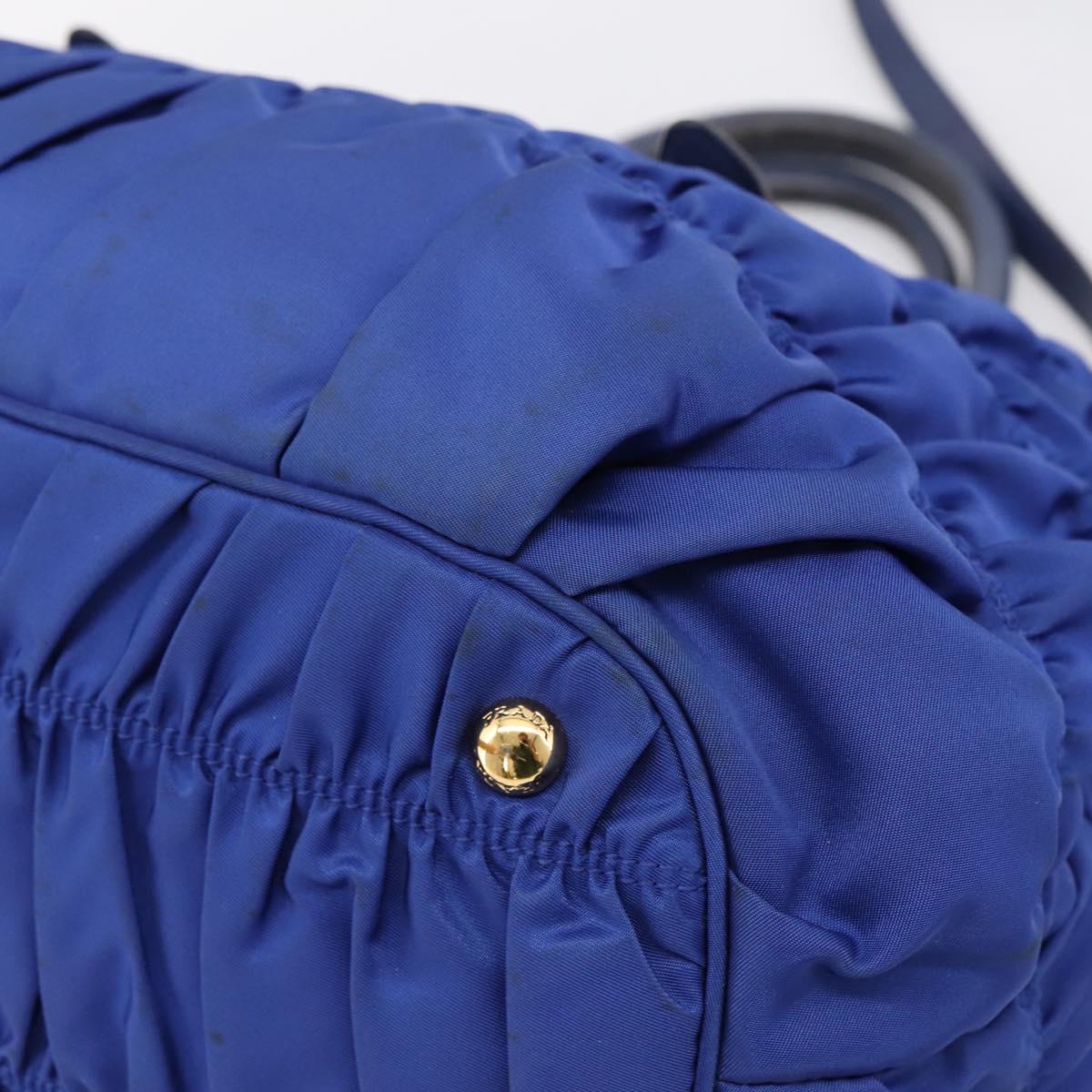 PRADA Gathered Hand Bag Nylon 2way Blue Gold Auth 207154A