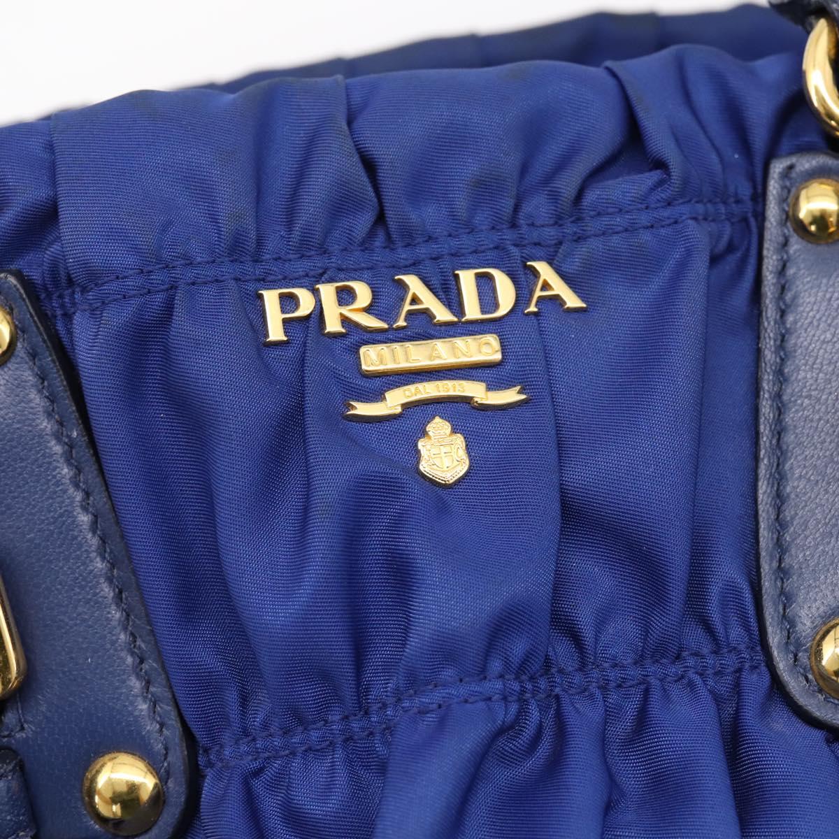 PRADA Gathered Hand Bag Nylon 2way Blue Gold Auth 207154A