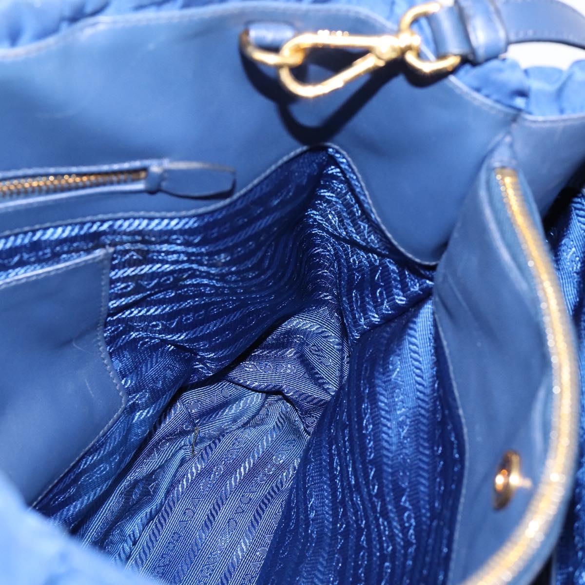 PRADA Gathered Hand Bag Nylon 2way Blue Gold Auth 207154A