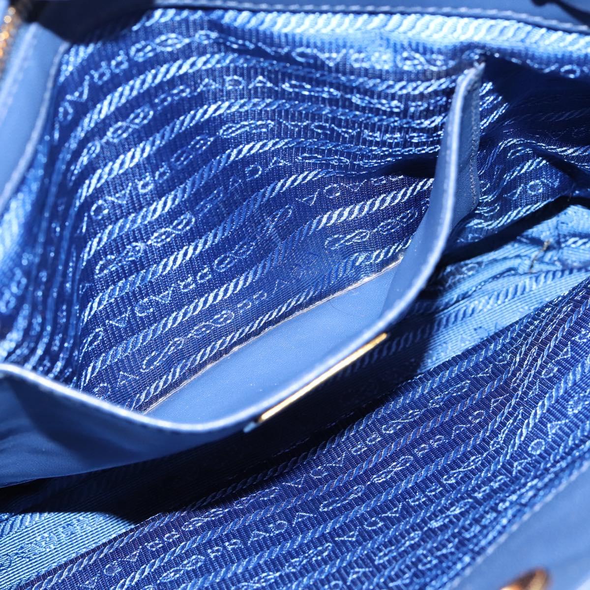 PRADA Gathered Hand Bag Nylon 2way Blue Gold Auth 207154A
