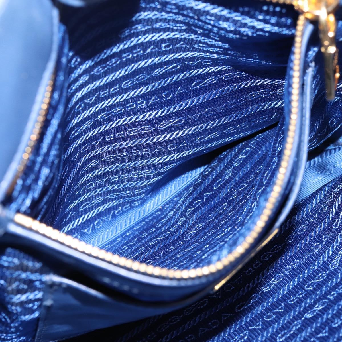 PRADA Gathered Hand Bag Nylon 2way Blue Gold Auth 207154A