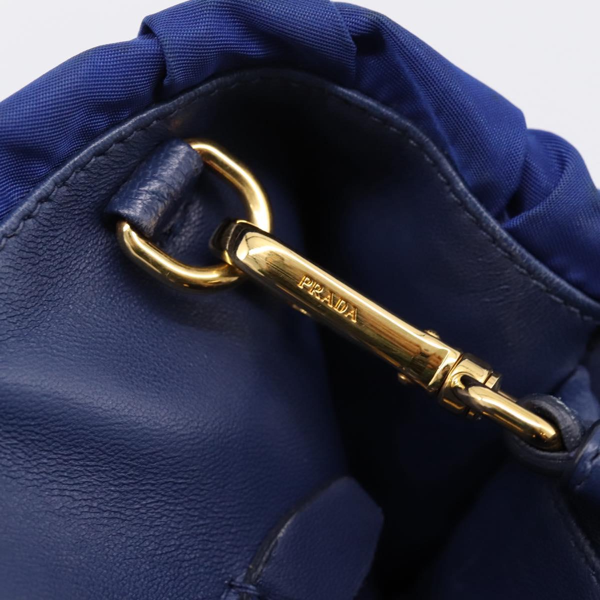 PRADA Gathered Hand Bag Nylon 2way Blue Gold Auth 207154A
