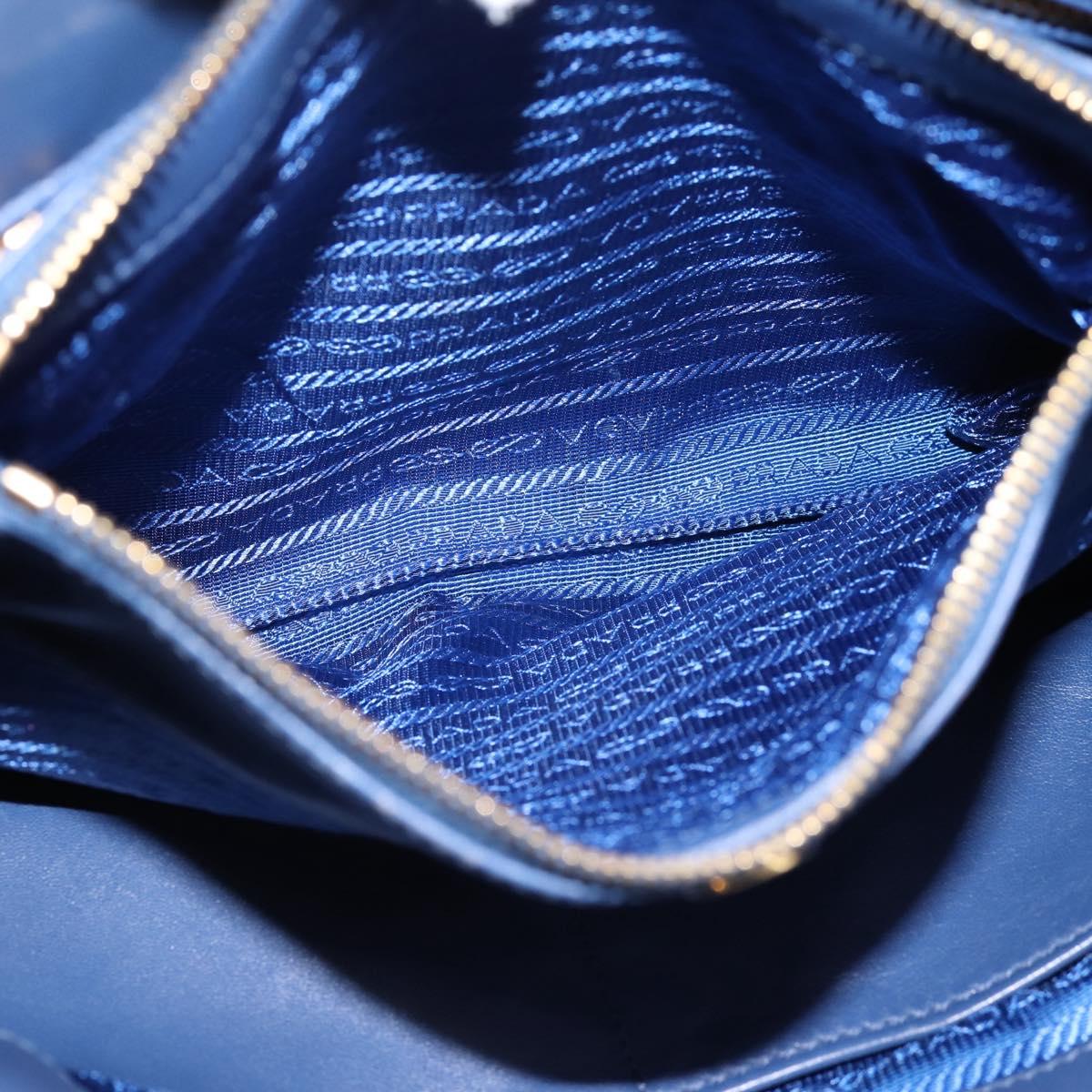 PRADA Gathered Hand Bag Nylon 2way Blue Gold Auth 207154A