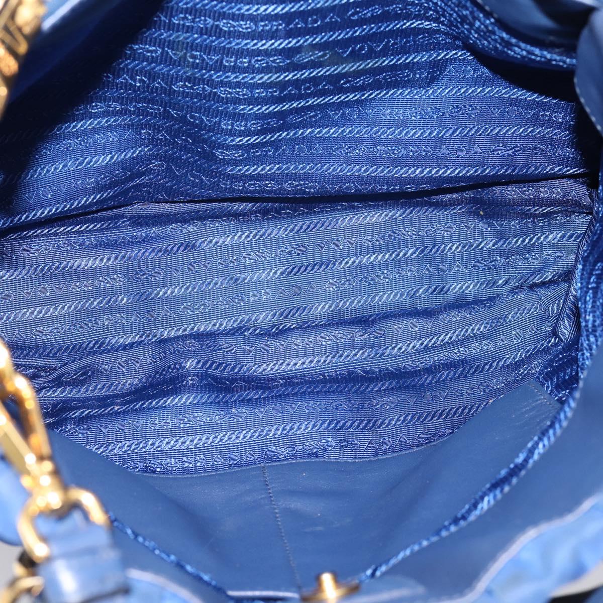 PRADA Gathered Hand Bag Nylon 2way Blue Gold Auth 207154A