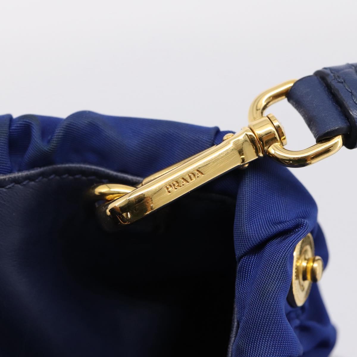 PRADA Gathered Hand Bag Nylon 2way Blue Gold Auth 207154A