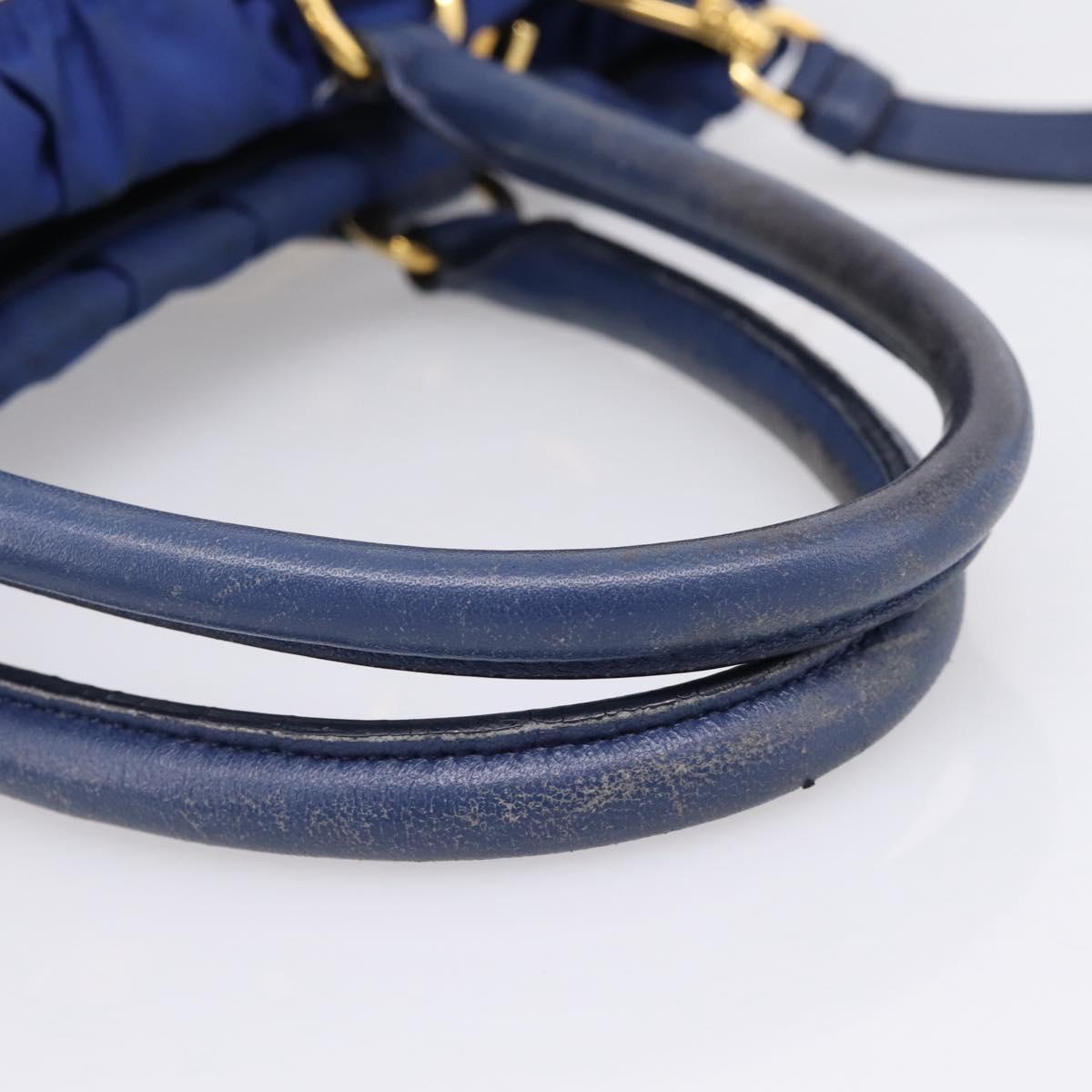 PRADA Gathered Hand Bag Nylon 2way Blue Gold Auth 207154A