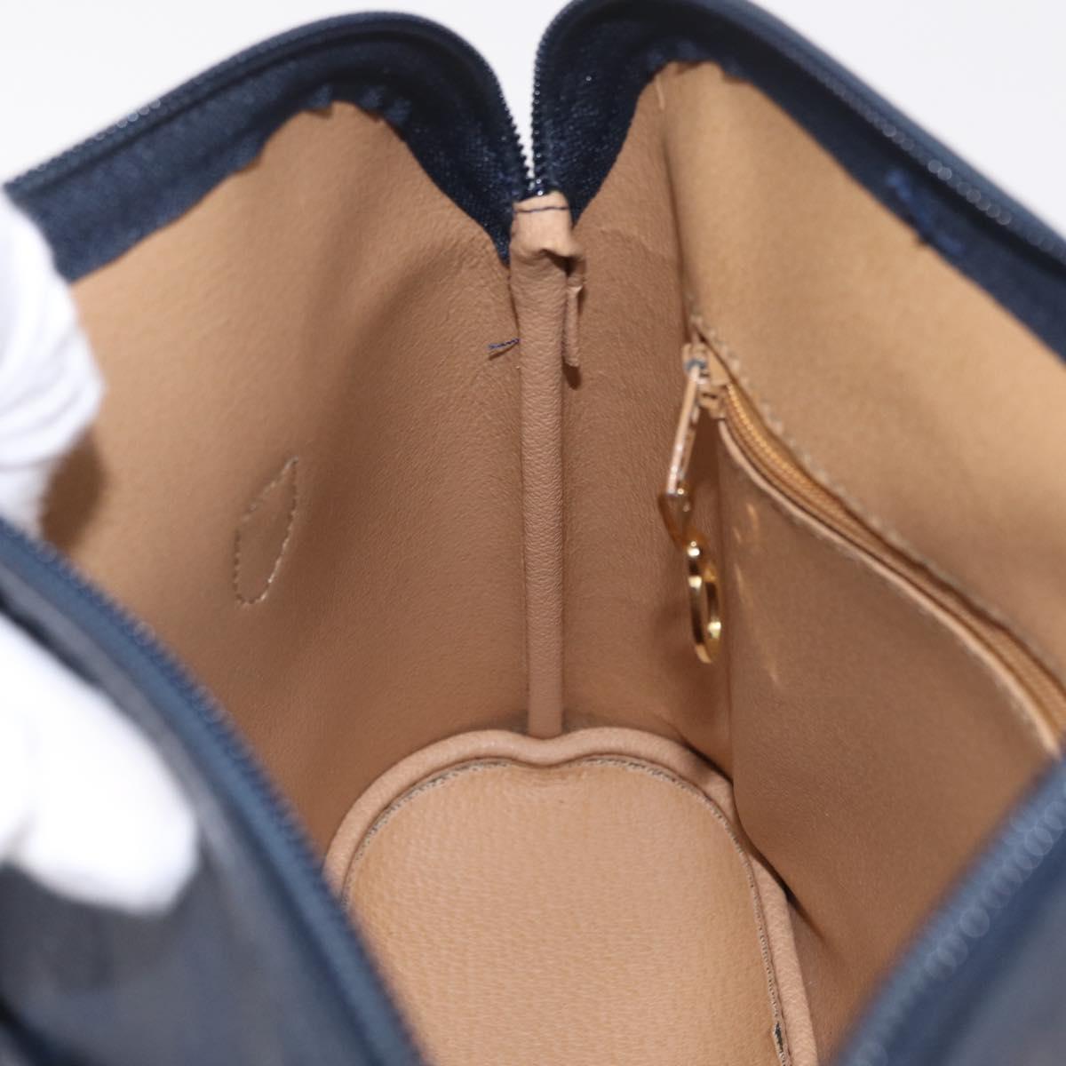 Christian Dior Trotter Canvas Hand Bag PVC Navy Gold Auth 207155A
