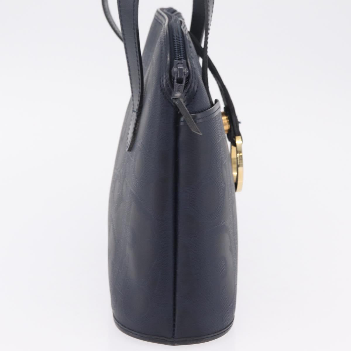 Christian Dior Trotter Canvas Hand Bag PVC Navy Gold Auth 207155A