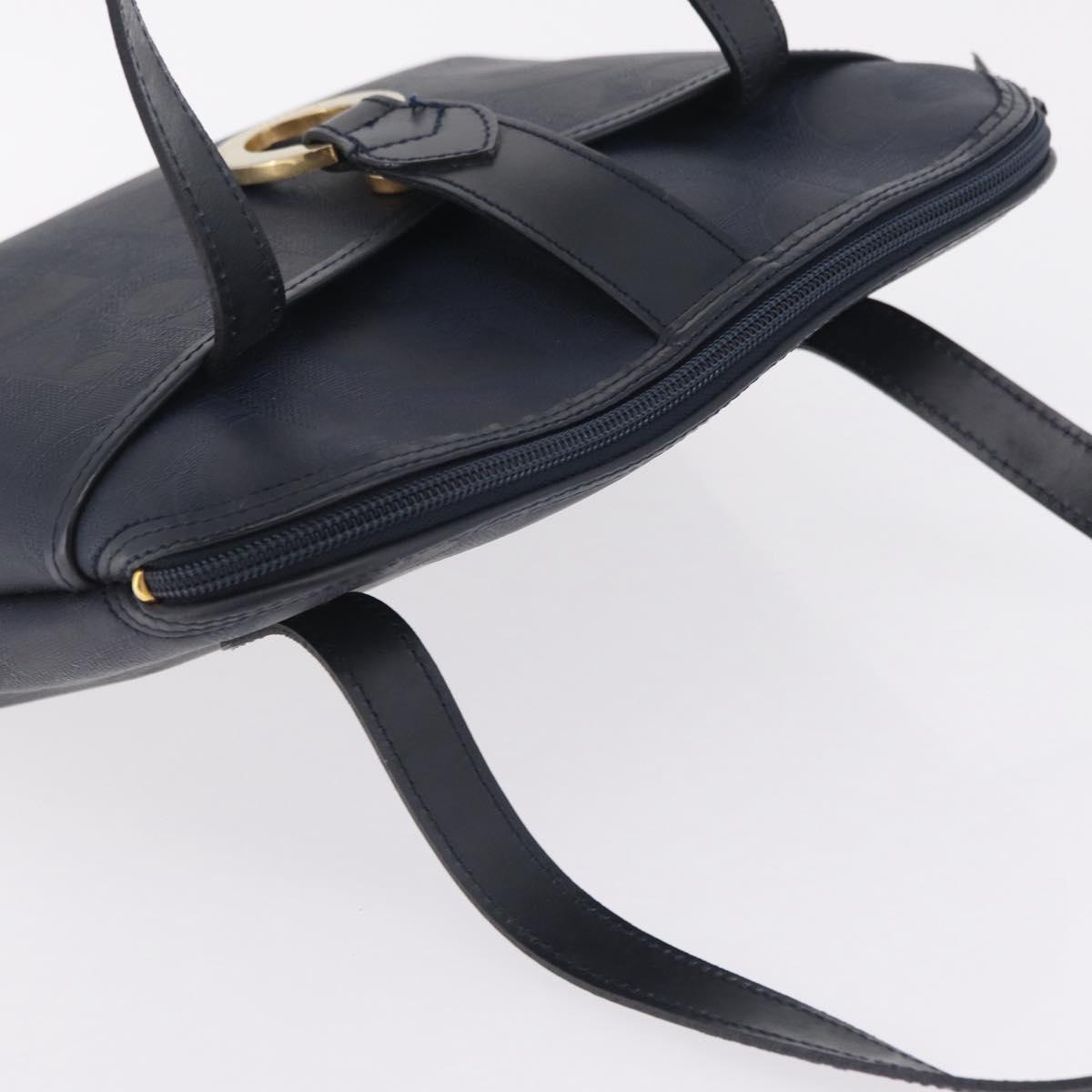 Christian Dior Trotter Canvas Hand Bag PVC Navy Gold Auth 207155A