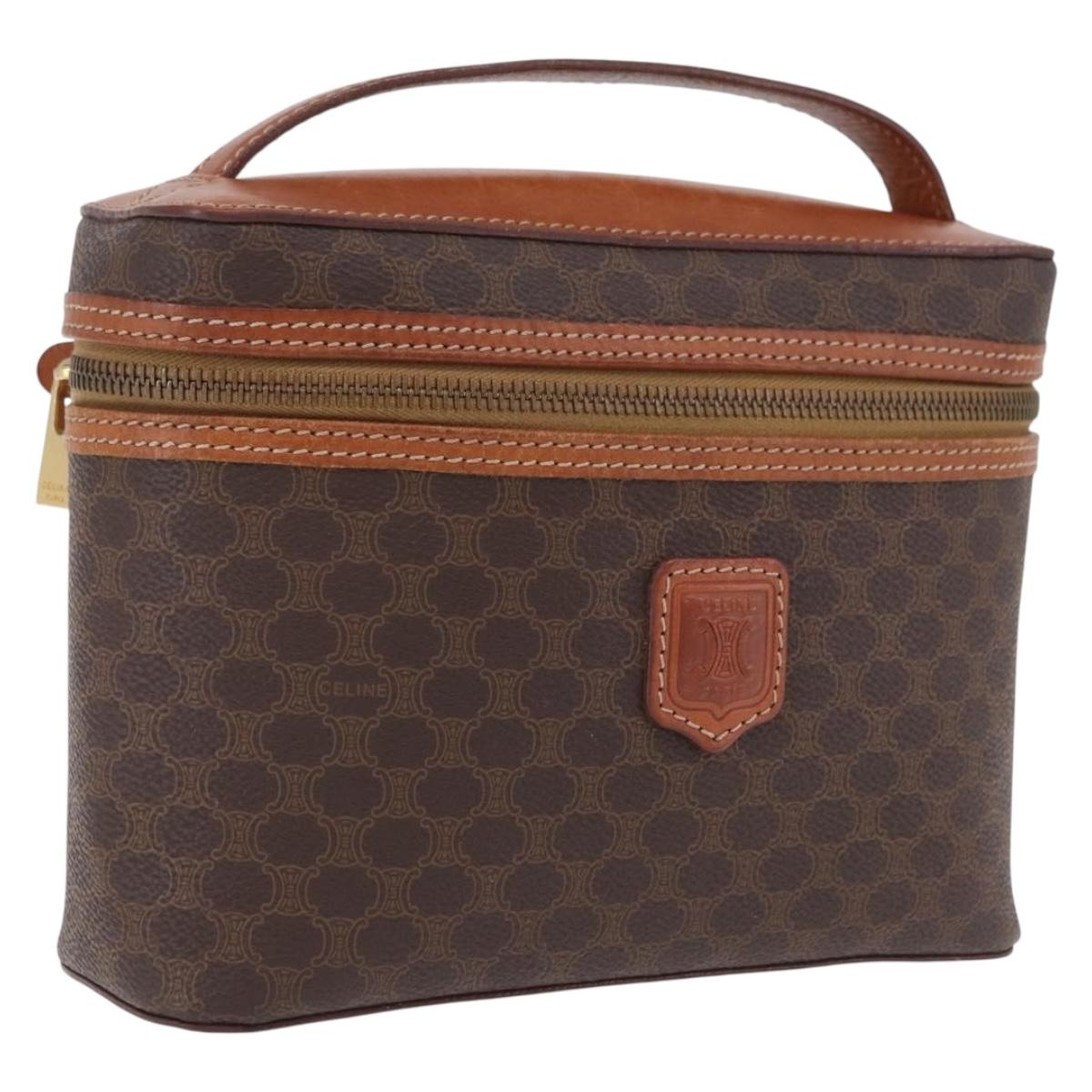 CELINE Macadam Canvas Vanity Pouch PVC Brown Gold Auth 207156
