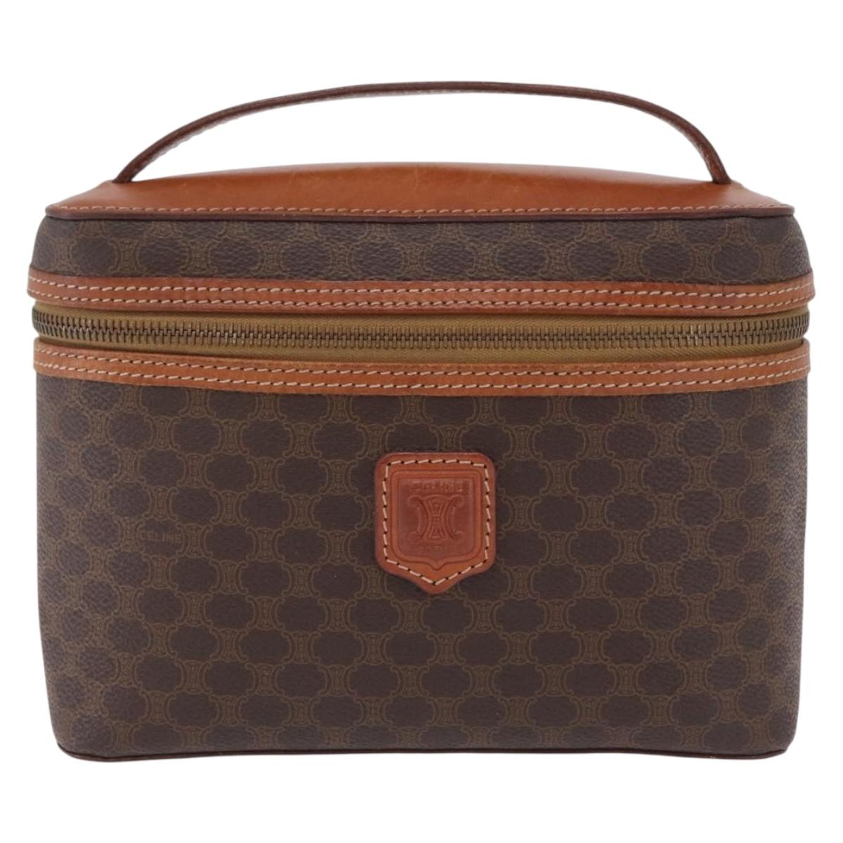 CELINE Macadam Canvas Vanity Pouch PVC Brown Gold Auth 207156