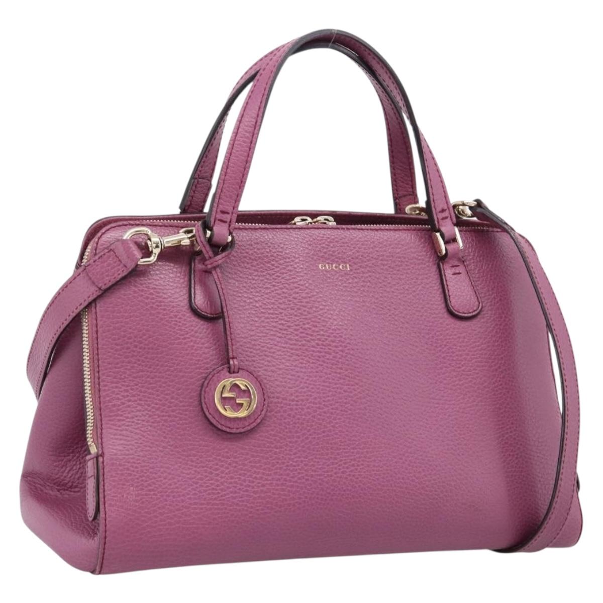 GUCCI Hand Bag Leather 2way Purple Gold 391987 Auth 207159A