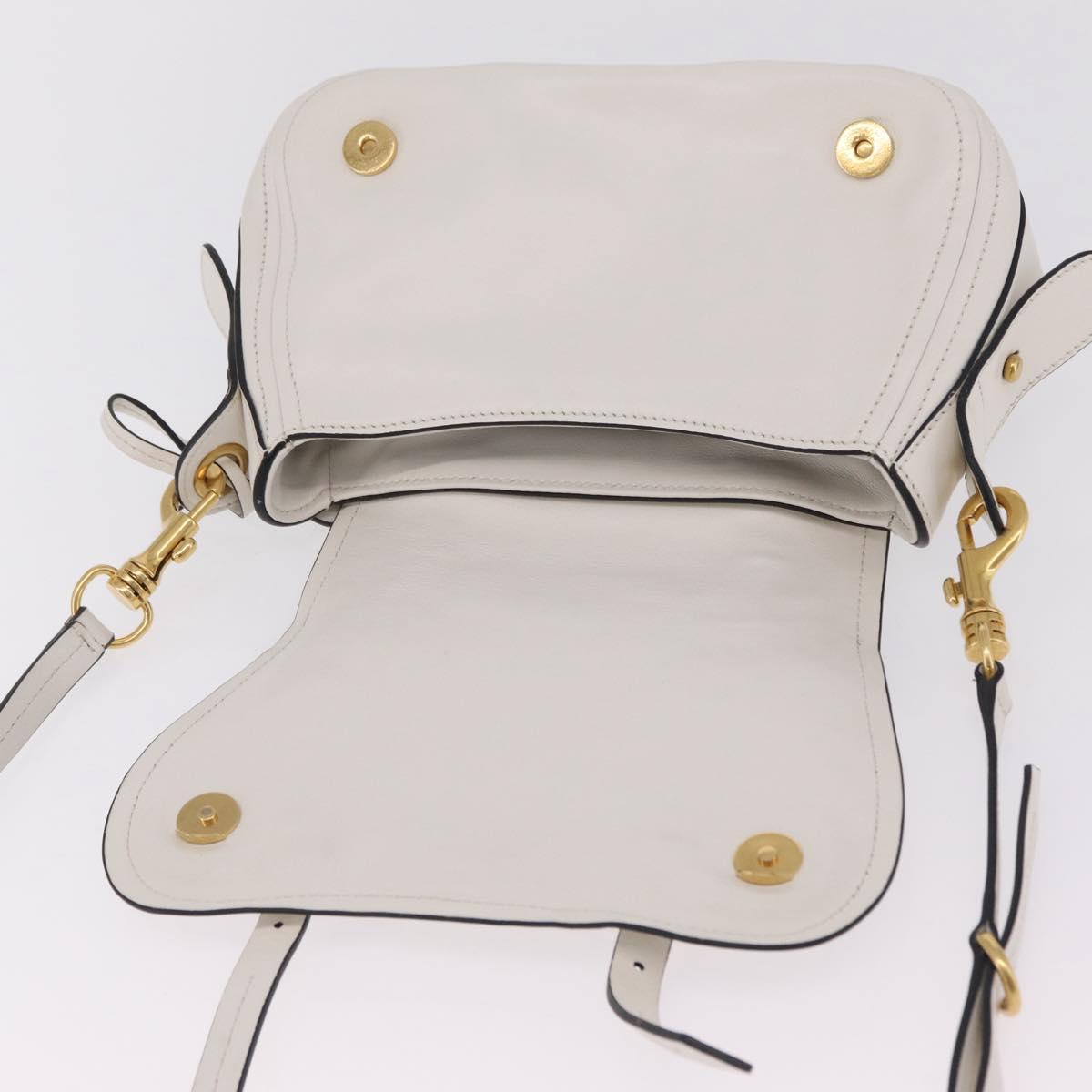 Miu Miu Shoulder Bag Leather White Gold Auth 207160V