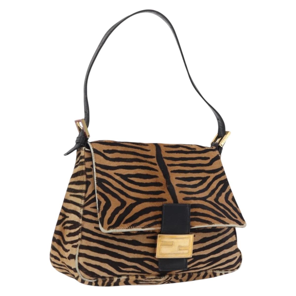 FENDI Mamma Baguette Shoulder Bag Harako leather Beige Gold Auth 207161A