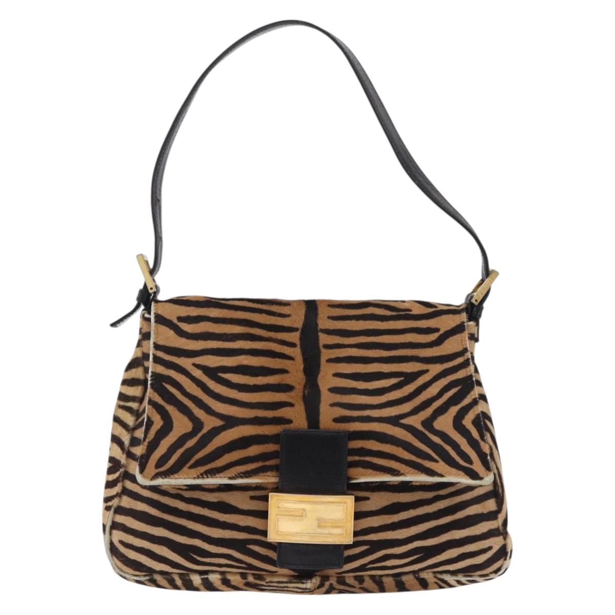 FENDI Mamma Baguette Shoulder Bag Harako leather Beige Gold Auth 207161A