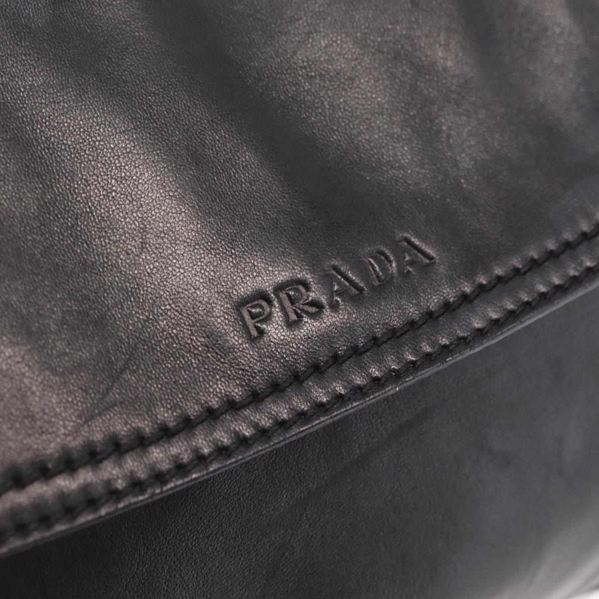 PRADA Shoulder Bag Leather Black Silver Auth 207165V