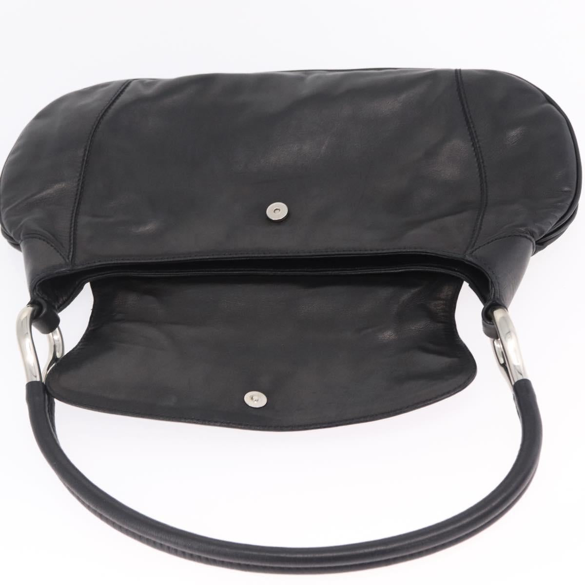 PRADA Shoulder Bag Leather Black Silver Auth 207165V